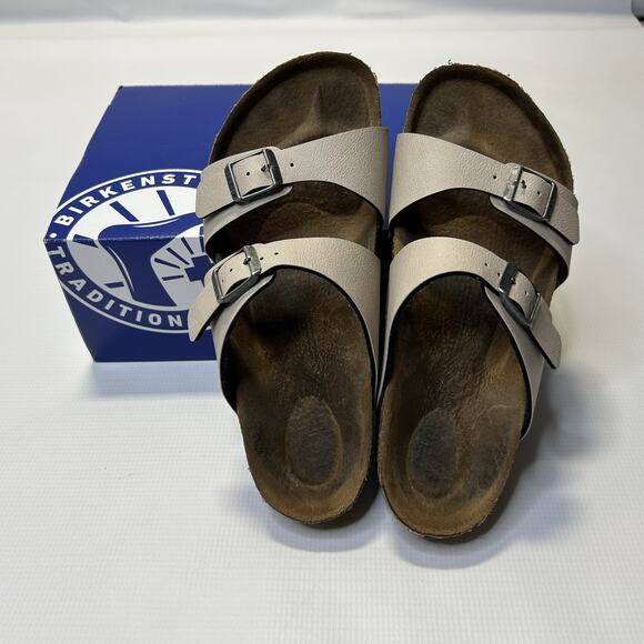 Birkenstock Sandals Women's Sydney Beige Tan Slip On 38 L7 M5 - Picture 1 of 12